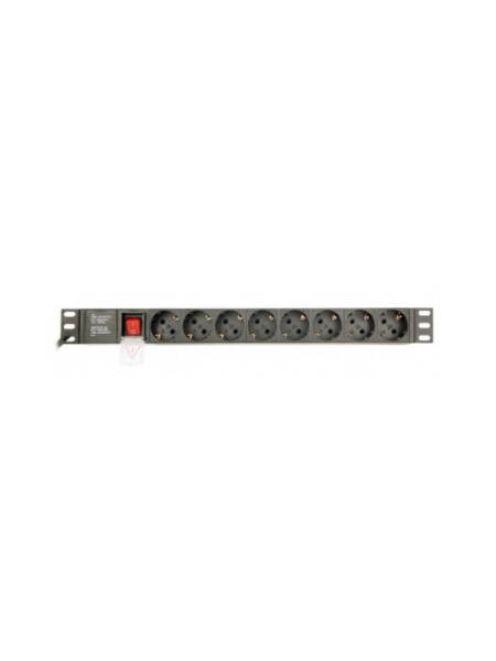 Prelungitor Rackabil Gembird EG-PDU-014-C14, 8 prize Schuko, 3 m (Negru), intrare bypass